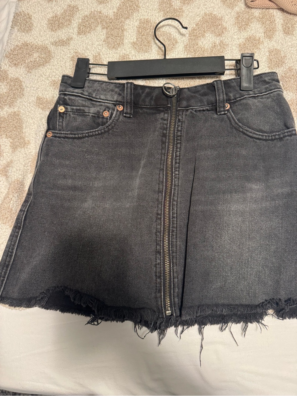 Free People Black Denim Zip-Front Mini Skirt